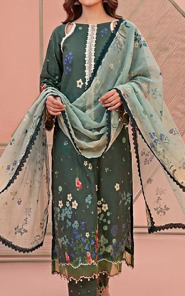 Asifa N Nabeel Mineral Green Lawn Suit | Pakistani Lawn Dress in USA- Image 1