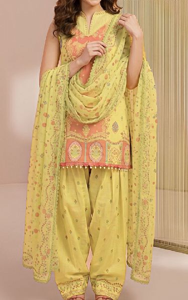 Asifa N Nabeel Arylide Yellow Lawn Suit | Pakistani Lawn Dress in USA- Image 1