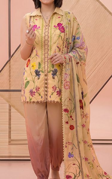 Asifa N Nabeel Sand Gold Lawn Suit | Pakistani Lawn Dress in USA- Image 1