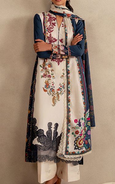 Asifa N Nabeel White/Blue Lawn Suit | Pakistani Lawn Dress in USA- Image 1