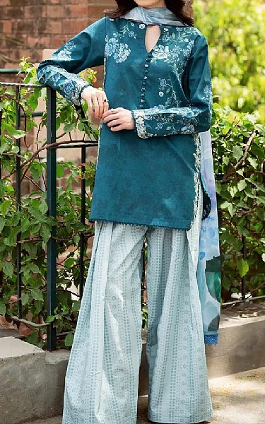 Asifa N Nabeel Deep Sea Green Lawn Suit | Pakistani Lawn Dress in USA- Image 1