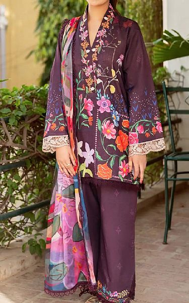 Asifa N Nabeel Plum Lawn Suit | Pakistani Lawn Dress in USA- Image 1