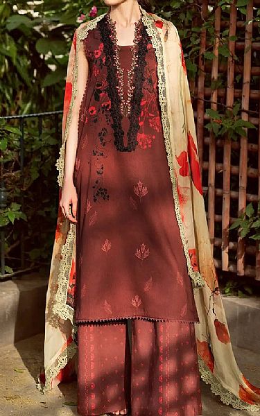 Asifa N Nabeel Sanguine Brown Lawn Suit | Pakistani Lawn Dress in USA- Image 1