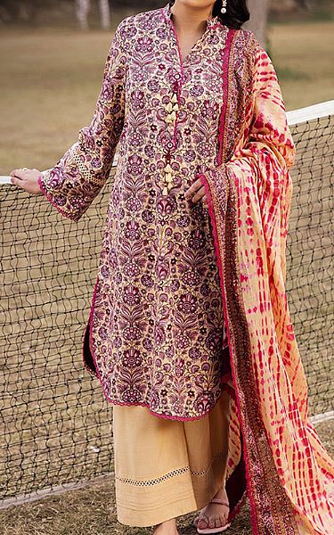 Asim Jofa Ivory/Plum Lawn Suit | Pakistani Lawn Dress in USA- Image 1