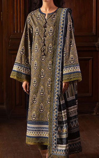 Asim Jofa Olive Lawn Suit | Pakistani Lawn Dress in USA- Image 1