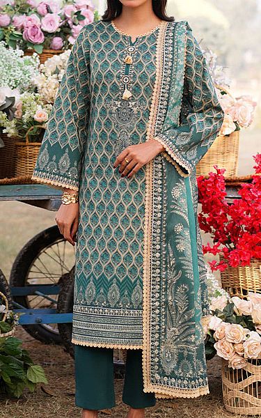 Asim Jofa Teal Lawn Suit | Pakistani Lawn Dress in USA- Image 1