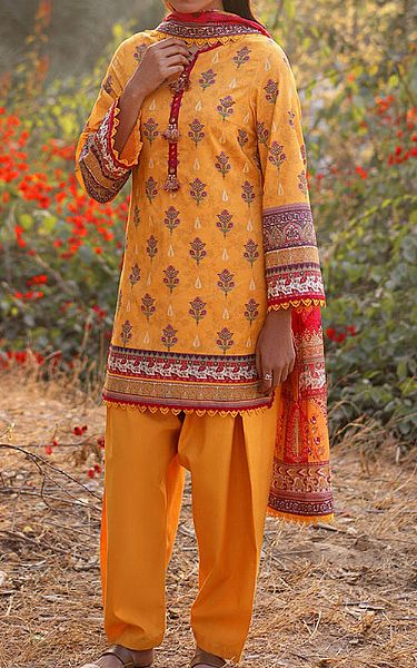 Asim Jofa Gold Yellow Lawn Suit | Pakistani Lawn Dress in USA- Image 1