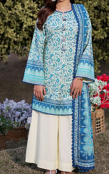 Asim Jofa Turquoise/White Lawn Suit | Pakistani Lawn Dress in USA- Image 1