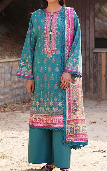 Asim Jofa Dark Turquoise Lawn Suit | Pakistani Lawn Dress in USA- Image 1