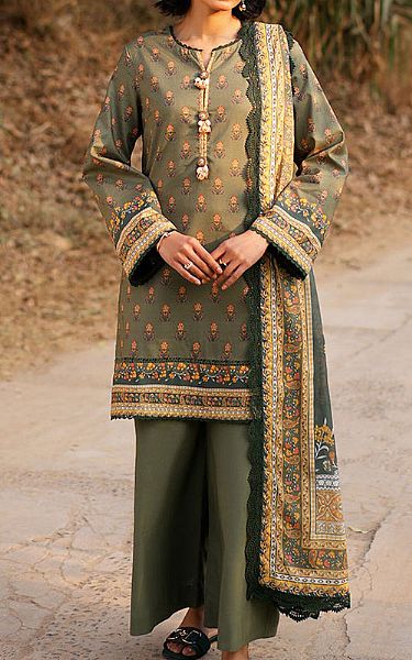 Asim Jofa Green Lawn Suit | Pakistani Lawn Dress in USA- Image 1