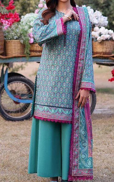 Asim Jofa Turquoise Lawn Suit | Pakistani Lawn Dress in USA- Image 1