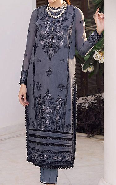 Asim Jofa Slate Grey Cotton Kurti | Pakistani Lawn Dress in USA- Image 1