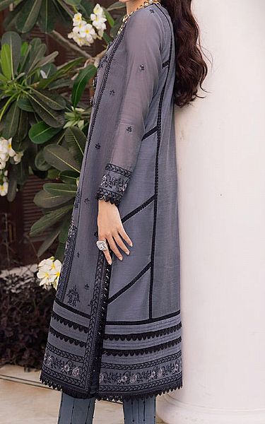 Asim Jofa Slate Grey Cotton Kurti | Pakistani Embroidered Chiffon Dresses- Image 2