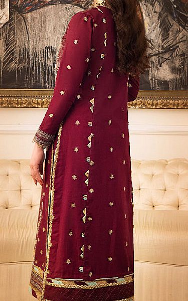 Asim Jofa Maroon Cotton Suit (2 Pcs) | Pakistani Embroidered Chiffon Dresses- Image 2