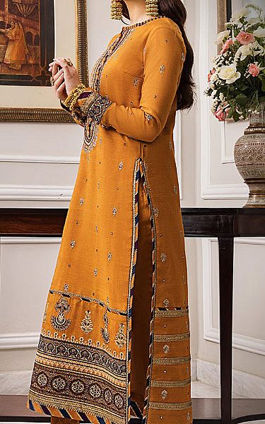 Asim Jofa Orange Cotton Suit (2 Pcs) | Pakistani Embroidered Chiffon Dresses- Image 2