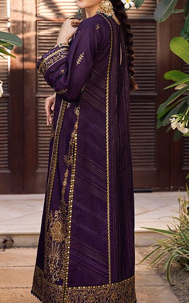 Asim Jofa Purple Raw Silk Kurti | Pakistani Embroidered Chiffon Dresses- Image 2