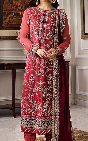 Asim Jofa Brink Pink Organza Suit (2 Pcs) | Pakistani Embroidered Chiffon Dresses- Image 1