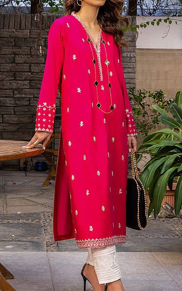 Asim Jofa Hot Pink Jacquard Kurti | Pakistani Lawn Suits- Image 1