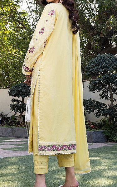Asim Jofa Pastel Yellow Cambric Suit | Pakistani Lawn Suits- Image 2