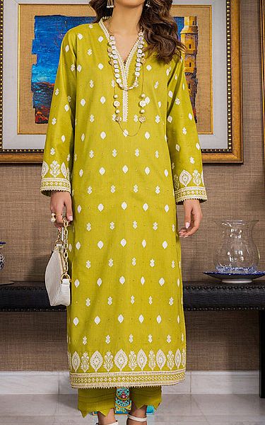 Asim Jofa Lime Green Cambric Suit (2 Pcs) | Pakistani Lawn Suits- Image 1