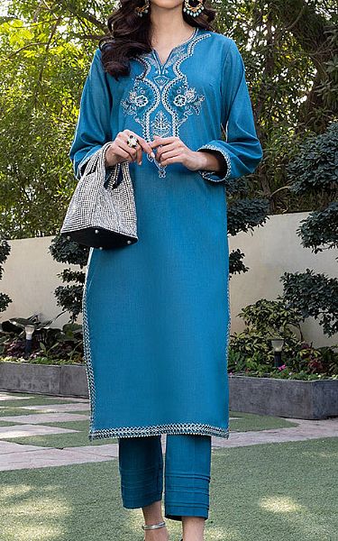 Asim Jofa Teal Cambric Suit (2 Pcs) | Pakistani Lawn Suits- Image 1