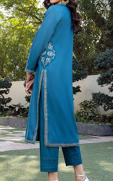 Asim Jofa Teal Cambric Suit (2 Pcs) | Pakistani Lawn Suits- Image 2
