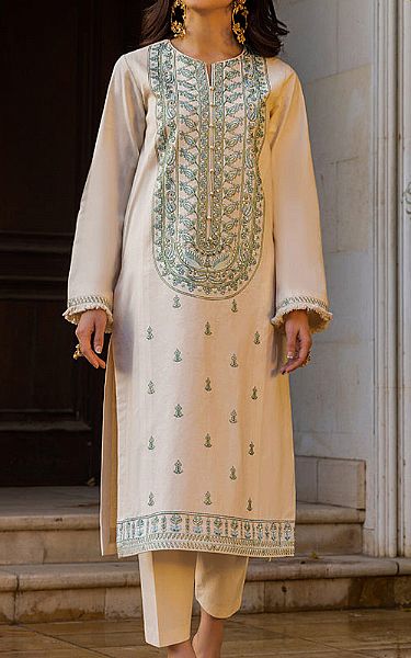 Asim Jofa Ivory Cambric Suit (2 Pcs) | Pakistani Lawn Suits- Image 1