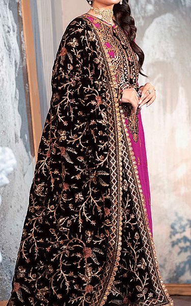 Asim Jofa Shocking Pink Silk Suit | Pakistani Embroidered Chiffon Dresses- Image 2