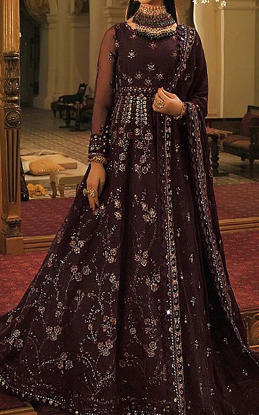 English Violet Chiffon Suit | Asim Jofa Pakistani Chiffon Dresses
