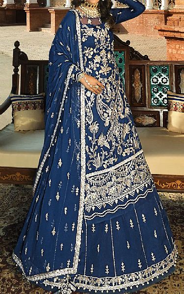 Denim Blue Silk Suit | Asim Jofa Pakistani Chiffon Dresses