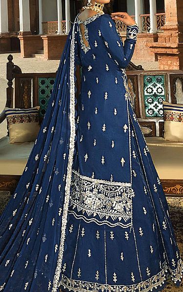 Denim Blue Silk Suit | Asim Jofa Pakistani Chiffon Dresses