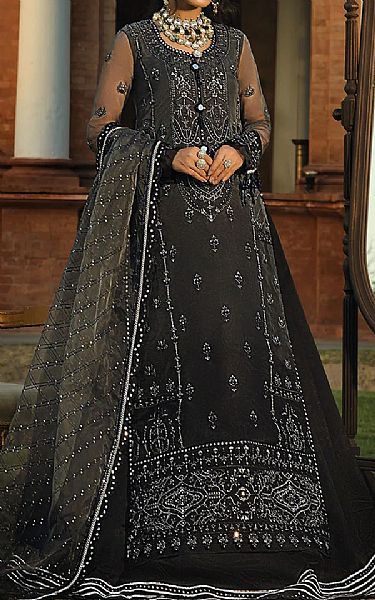 Black/Dark Grey Organza Suit | Asim Jofa Pakistani Chiffon Dresses