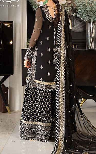 Asim Jofa Black Chiffon Suit | Pakistani Embroidered Chiffon Dresses- Image 2