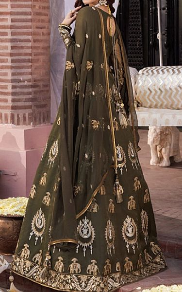 Asim Jofa Fern Green Organza Suit | Pakistani Embroidered Chiffon Dresses- Image 2