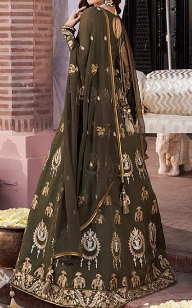 Asim Jofa Fern Green Organza Suit | Pakistani Embroidered Chiffon Dresses USA- Image 2