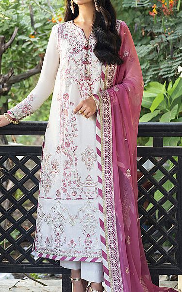 Asim Jofa White Silk Suit | Pakistani Embroidered Chiffon Dresses- Image 1