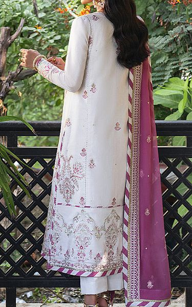 Asim Jofa White Silk Suit | Pakistani Embroidered Chiffon Dresses- Image 2