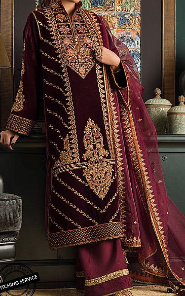 Asim Jofa Maroon Velvet Suit | Pakistani Dresses in USA- Image 1