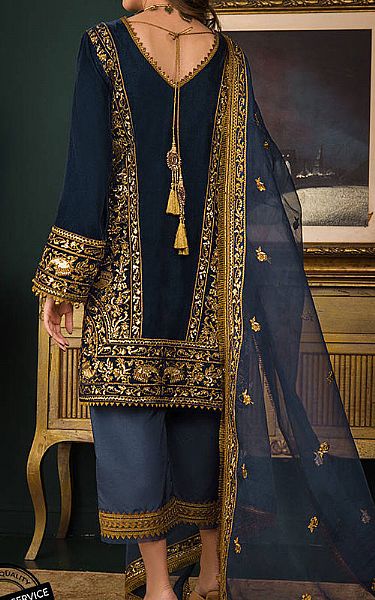 Asim Jofa Dark Blue Velvet Suit | Pakistani Dresses in USA- Image 2