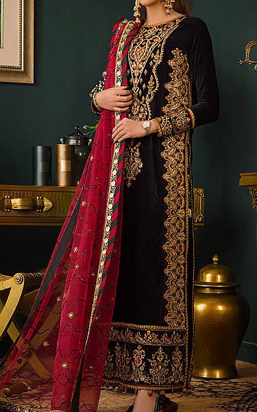 Asim Jofa Black Velvet Suit | Pakistani Dresses in USA- Image 1