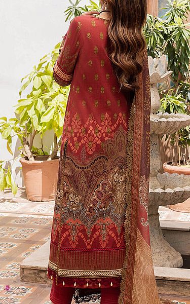 Asim Jofa Vermilion Red Cotton Suit | Pakistani Winter Dresses- Image 2