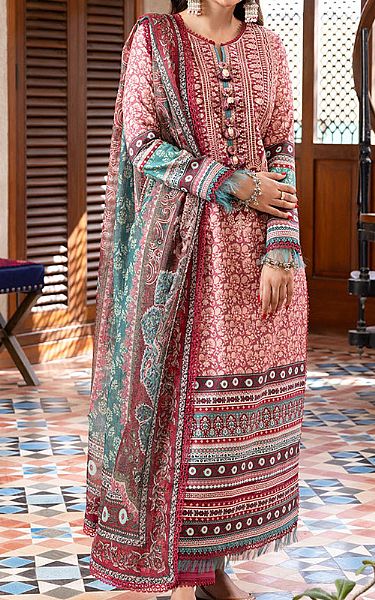 Asim Jofa Brink Pink Cotton Suit | Pakistani Winter Dresses- Image 1