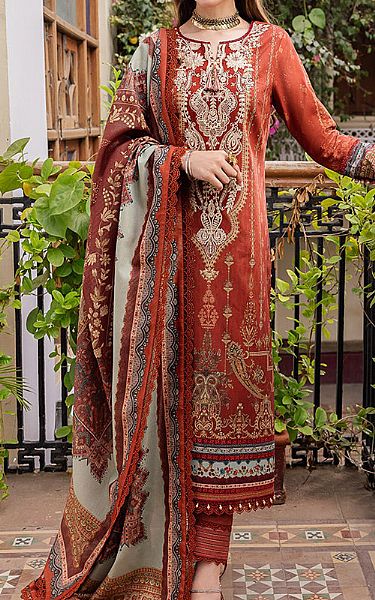 Asim Jofa Safety Orange Cotton Suit | Pakistani Winter Dresses- Image 1