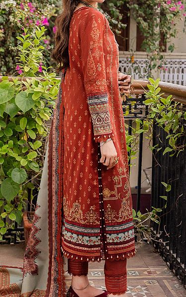 Asim Jofa Safety Orange Cotton Suit | Pakistani Winter Dresses- Image 2