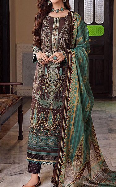 Asim Jofa Seal Brown Cotton Suit | Pakistani Winter Dresses- Image 1