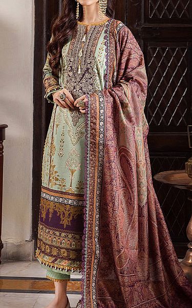 Asim Jofa Mint Green Slub Suit | Pakistani Winter Dresses- Image 1