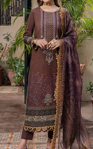 Asim Jofa Redwood Brown Cotton Suit | Pakistani Winter Dresses- Image 1
