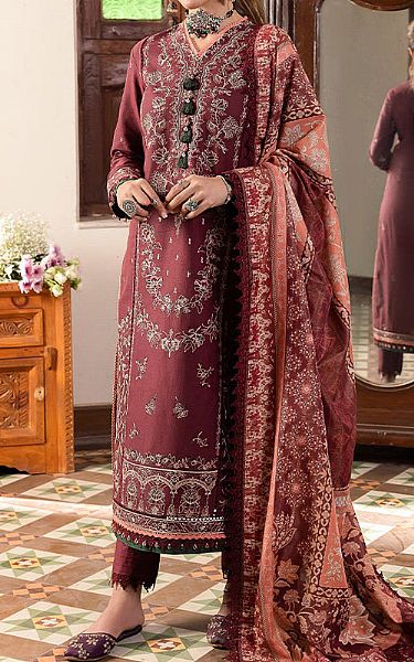 Asim Jofa Maroon Slub Suit | Pakistani Winter Dresses- Image 1