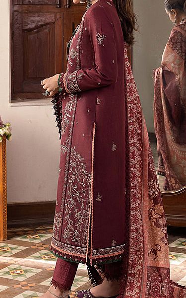 Asim Jofa Maroon Slub Suit | Pakistani Winter Dresses- Image 2