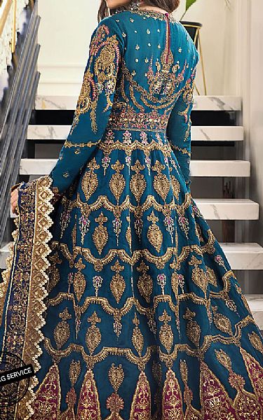 Teal Blue Silk Suit | Asim Jofa Pakistani Chiffon Dresses